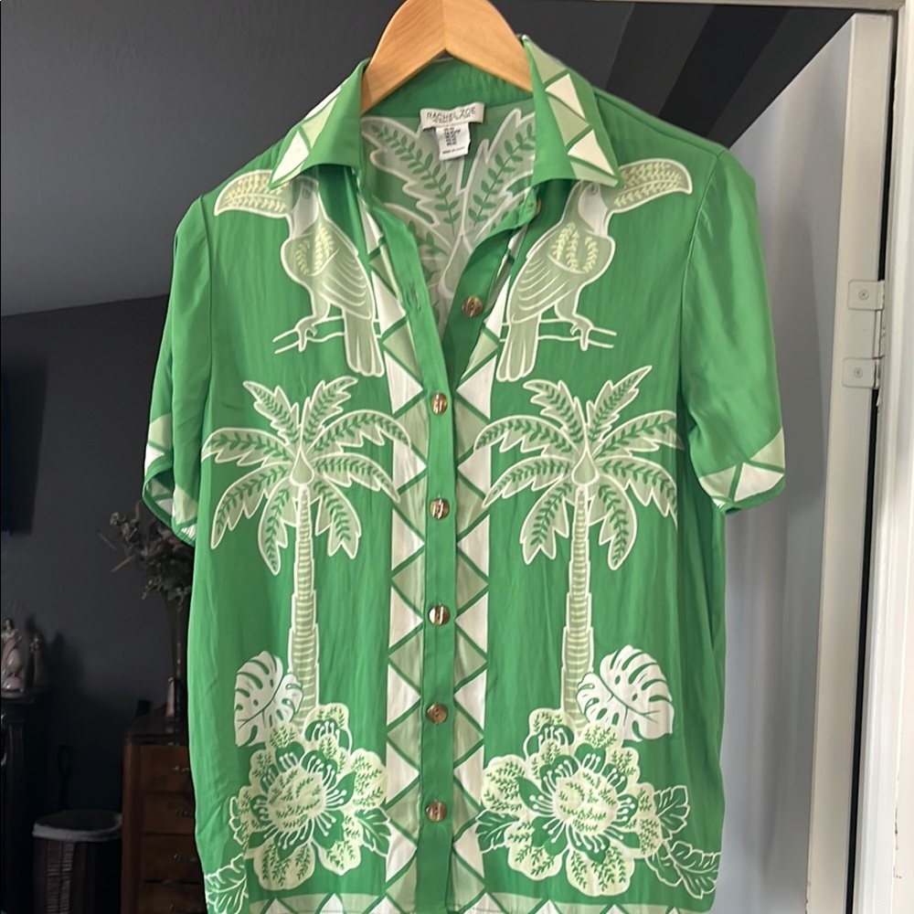 Rachel Zoe Green Tropical Print Blouse
